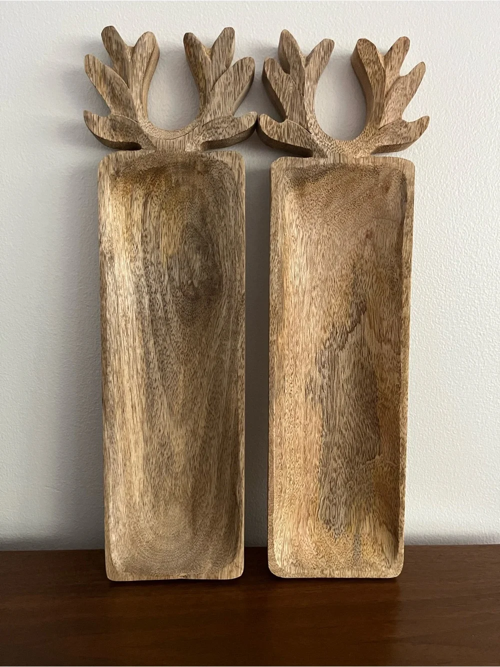 Rustic Reindeer  Tray Pair - Natural Wood